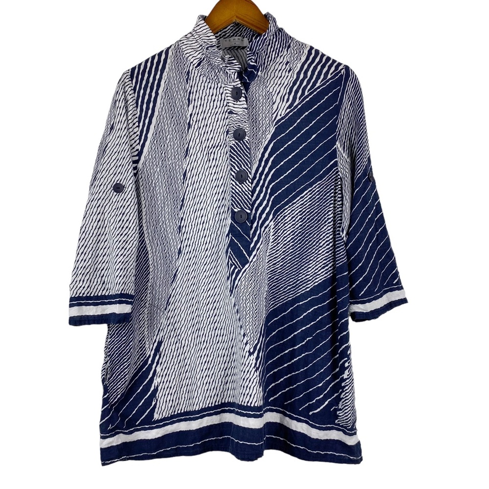 Terra SJ Apparel Tunic Top Navy Asymmetric Stripes